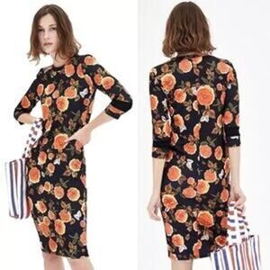 NWT Zara Midi Dress Black & Orange Bold Floral Sheath Colorful Career Office L